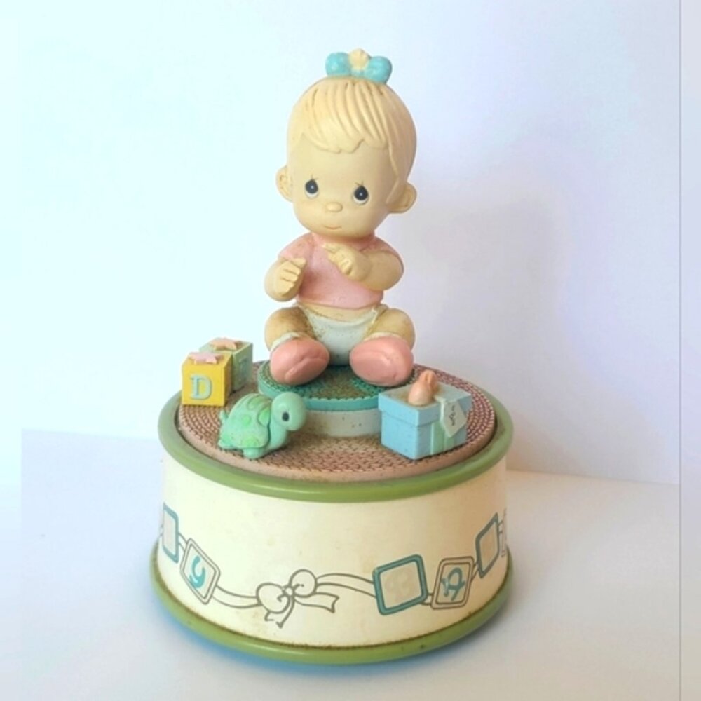 Vintage 90s Precious Moments Toy Land Baby Music Box Collectible Figurine